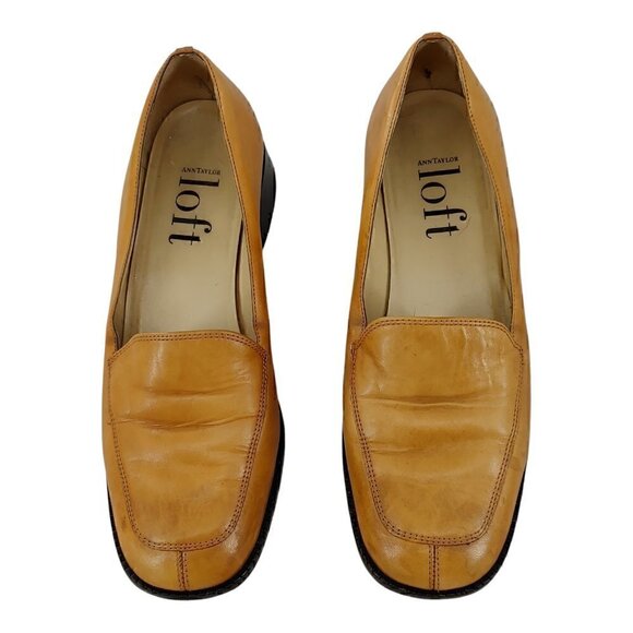 ANN TAYLOR LOFT Caramel Distressed Leather Slip-On Loafers 7M  Good Pre-Owned - Picture 5 of 9